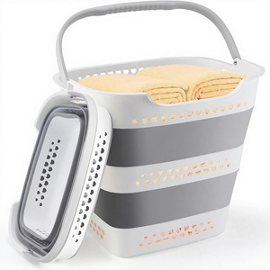 Panier à <span class=keywords><strong>linge</strong></span> pliable et portable en plastique avec poignées confortables, gain de place pour la maison et le dortoir - Product Image 1