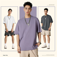 T-shirt décontracté pour homme en coton lourd 255G, coton à fibres longues, col rond, manches courtes, coupe ample, couleur unie, vente en gros