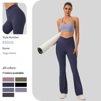 Pantalones de yoga para mujer con cintura cruzada, leggings acampanados de 9/10 de largo, pantalones de fitness de cintura alta con soporte.