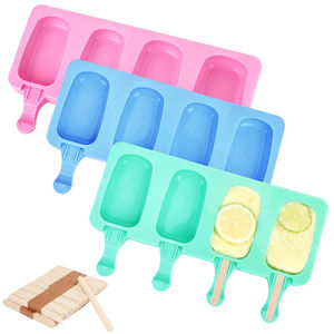 Moules à sucettes glacées DIY en silicone de qualité alimentaire sans BPA, 4 cavités, ovales, pour glaces, gâteaux, sucettes glacées, rose - Product Image 1