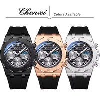 Montre de sport de luxe pour homme CHENXI 968, chronographe à quartz, cadran lumineux en silicone, boîtier en alliage, forme ovale, emballée dans une boîte.