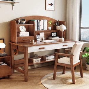 Escritorio de Estudio para Niños de Madera Maciza con Estantería, Cajones de Almacenamiento, Diseño Escandinavo para Estudiantes de Primaria y Secundaria, Uso Doméstico - Product Image 2