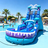 Toboggan aquatique géant en PVC bleu irisé sur le thème des méduses, parc aquatique gonflable géant, toboggans aquatiques commerciaux avec piscine