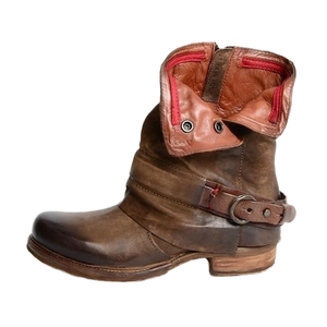 Bottes Western Montantes Confortables pour Femmes, Talon Plat, Bout Vintage, en PU Couleur Unie Noire, Semelle Caoutchouc, pour Toutes Saisons (Été, Hiver, Automne) - Product Image 1