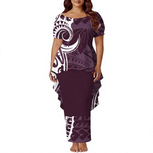 Nuevo Vestido Personalizado Estilo Polinesio Hawaiano para Mujer, Vestido de Cola de Pez Samoano Puletasi, Vestidos Largos Elegantes de Poliéster con Mangas Cortas Abullonadas, 2 Piezas - Product Image 3
