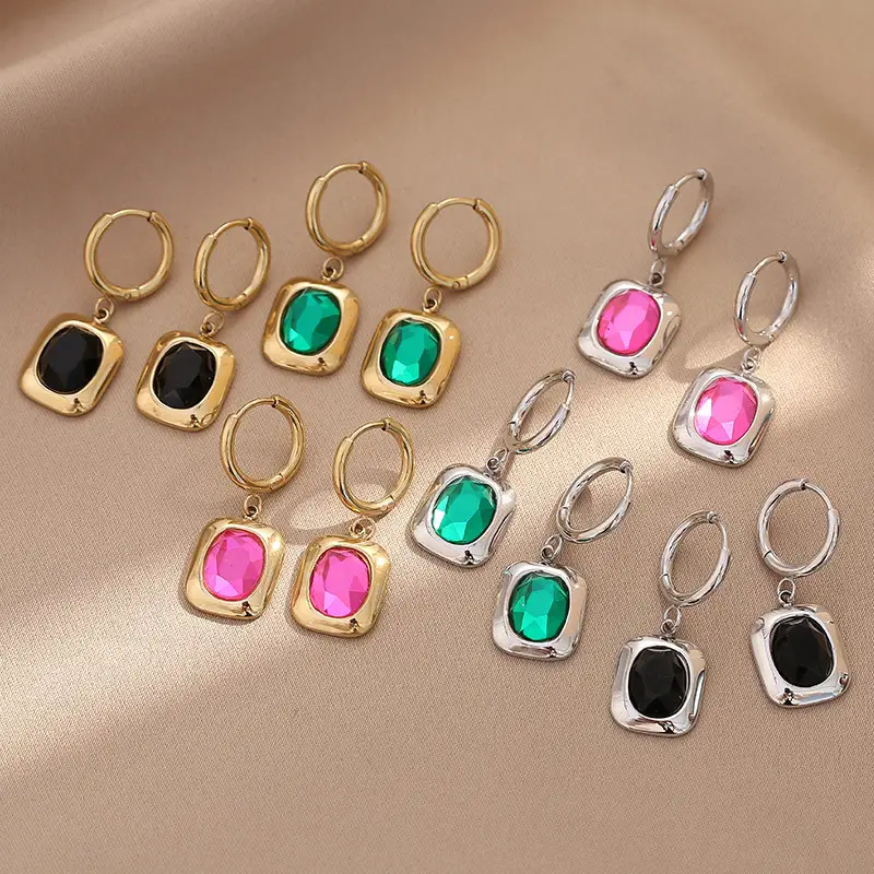 Fashion Stainless Steel Jewelry Earrings Zirconia Crystal Setting Muliti Color Assortment Earrings