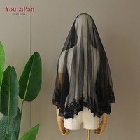 Voile YouLaPan V224 classique noir sans peigne, bordure en dentelle ronde, voile monocouche sans peigne, peut être porté pour couvrir le visage