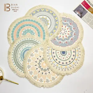 Bohemian Cotton Placemats Nordic Fabric Woven Mats Home Kitchen Heat-resistant Anti-scald Flower Design Tassel <strong>Table</strong> <strong>Coasters</strong> - Product Image 3