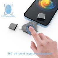 Nuevo Pendrive Multifunción 3 en 1 de Metal con Huella Dactilar, Alta Velocidad, 64 GB, 128 GB, 256 GB, 512 GB, Unidad Flash USB OTG
