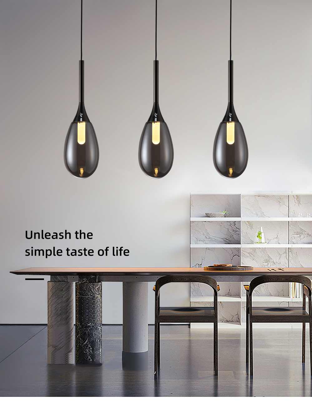 Nordic Crystal Chandelier 1-Light Bedroom Modern Linear Glass Pendant Light Dinning LED Pendant Lighting for Kitchen