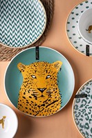 Ensemble de vaisselle en porcelaine écologique en gros, motif tête de léopard, assiette et bol, certifié LFGB BSCI, logo personnalisé