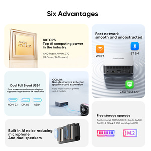 MINISFORUM Mini PC AMD Ryzen AI X1 9 HX 370 R7 255 OCuLink 2 * USB4 Altavoz dual incorporado Computadora de escritorio para juegos WiFi7 - Product Image 3