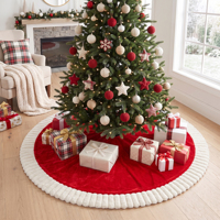 Jupe de sapin de Noël en velours rouge avec bordure en fausse fourrure blanche, décoration de Noël, fournitures pour la maison