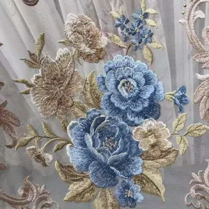 Rideau transparent en tissu organza brodé de fleurs