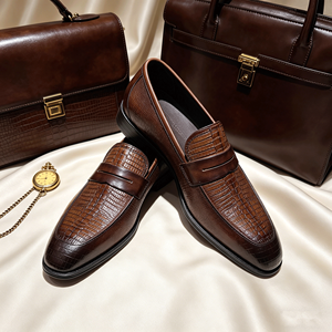 <span class=keywords><strong>Mocasines</strong></span> de Hombre Transpirables y Cómodos con Estampado de Cocodrilo Marrón, Zapatos de Vestir Formales de Cuero, Zapatos Casuales de Negocios Sin Cordones - Product Image 2
