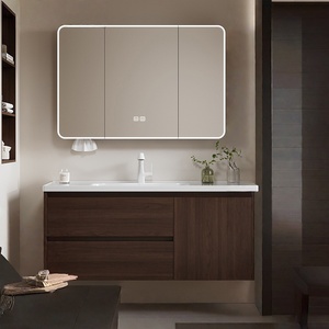 Medieval style <b>walnut</b> bathroom <b>cabinet</b> ceramic integrated basin drawer hand wash basin - Product Image 1