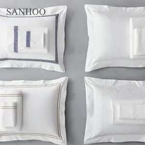 SANHOO hôtel égyptien 100 coton drap de lit fabricants broderie linge de lit toutes tailles blanc linge de lit pour hôtel linge