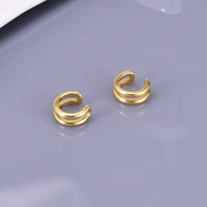 Pendientes de Clip de Oreja de Doble Capa, Estilo Retro Simple, Geométricos, de Metal, Sin Perforación, con Acabado Chapado en Oro de 18K, para Mujer - Product Image 3