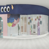 Ensemble de design d'intérieur personnalisé pour salon de coiffure pour enfants : fauteuils de barbier, comptoir de service, présentoir de vente au détail, boutique de coiffure tendance pour enfants