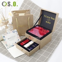Acrylique Transparent Couverture Tiroir Anneau Collier Boîte Bijoux Rose Boîte Cadeau Saint Valentin Mère Maman Amour Jour Fleur Boîte Cadeau