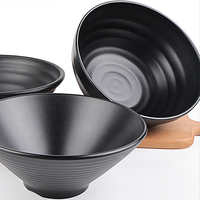 Bol à nouilles en mélamine noire de grande capacité pour restaurant japonais, incassable, pour soupe de ramen et salades