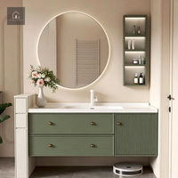 Meuble-lavabo flottant naturel XINGRUO avec porte de placard cannelée, taille personnalisée éco-responsable
