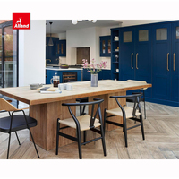 Allandcabinet Armoire de cuisine à cadre personnalisé avec contreplaqué en bois massif peint en bleu Panneau de comptoir en quartz brillant