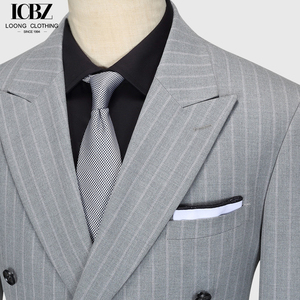 Completo da Uomo Elegante <span class=keywords><strong>Grigio</strong></span> a Righe <span class=keywords><strong>Doppiopetto</strong></span> con Risvolto a Punta Vestibilità Slim 3 Pezzi - Product Image 5