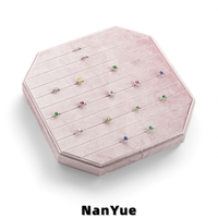 Nouveau plateau à bagues octogonal en velours, logo personnalisé, présentoir de bijouterie de luxe, plateau de présentation pour bagues et boucles d'oreilles, plateau à bijoux multi-usages