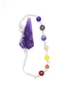 <b>TOP</b> QUALITY AMETHEST CONE PENDULUM WITH 7 CHAKRA BEAD CHAIN HEALING DOWSING CRYSTAL PENDULUM WHOLESALE FROM ELEGANT AGATE - Product Image 3