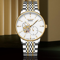 PINDU Business Herren Ultra-Dünne Hohle Automatische Mechanische Uhr Chronograph Multifunktional Diamant-Stundenmarkierungen Hochwertig