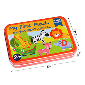 <span class=keywords><strong>Scatola</strong></span> 6 in 1 puzzle educativo per animali educazione precoce <span class=keywords><strong>scatola</strong></span> di ferro 6 pezzi cartone animato animale grande puzzle giocattolo in <span class=keywords><strong>legno</strong></span> - Product Image 2