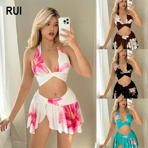 RUIQUWIN Custom Logo Women's 2026 Printed <b>Bikini</b> <b>Set</b> Mesh <b>Skirt</b> Swimsuit Slimming Sexy Beachwear Swimwear Manufacturer OEM ODM - Product Image 1