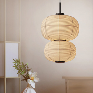 Wabi Sabi <b>Zen</b> Style Japanese Chinese Pendant Lights Round E27 LED Black Fabric Chandelier For Tea Room Living Room - Product Image 3