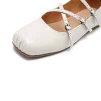 Ballerines Mary Jane à brides croisées pour femmes, chaussures décontractées en cuir avec boucle, cuir véritable