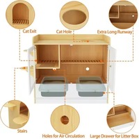 Boîte à litière pour chat en bois massif moderne et luxueuse avec tiroir et escalier, meuble pour animaux de compagnie écologique pour salon