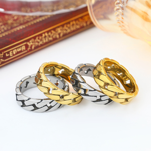 FY Fashion Herrenringe Edelstahl Minimalistischer Goldener Kubanischer Gliederkettenring für Männer Sohn Jungen Schmuck Geschenk Vatertag Geburtstag - Product Image 1