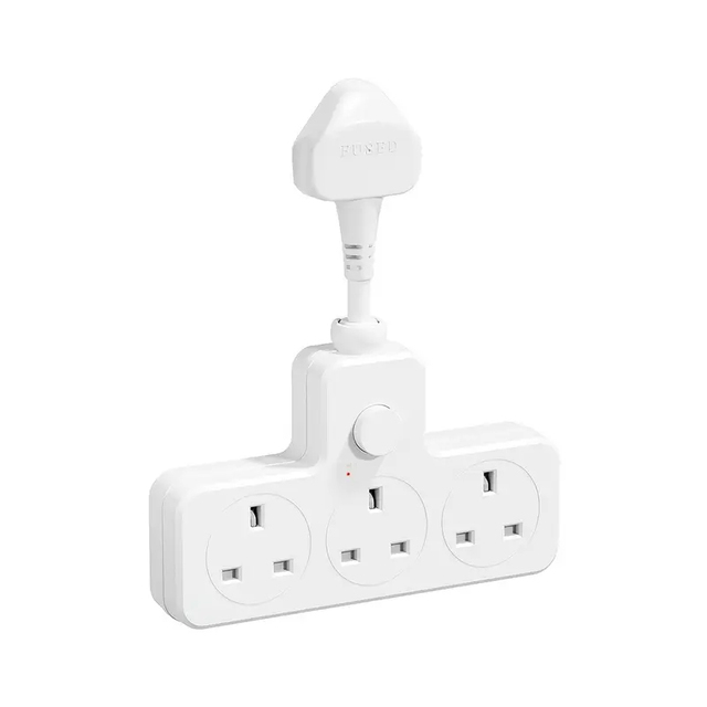 UK Standard Flexible Wall Socket Extender AC Power Strip 3-Way Dual Port Output Extension Socket for Living Room Bedroom