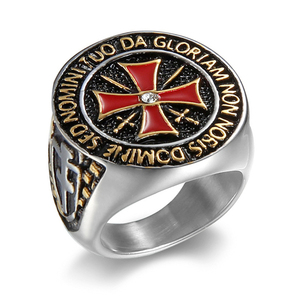 Bestseller Kreuz Edelstahlring für Männer Gold Rot Vintage-Stil Diamant Modisches Unisex Tägliches Accessoire Modeschmuck - Product Image 3