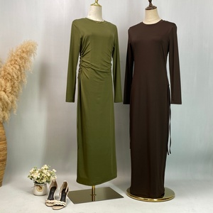 Big Sale Solid Color Abaya <b>Slip</b> Dress with Side Adjustable Strings Long Sleeve for Muslim <b>Women</b> (6736) - Product Image 1