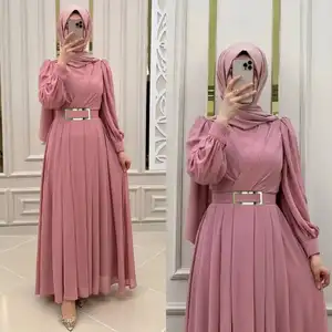 Supplier Custom 2023 Turkish Robe Long Pleated Muslim Dress Latest Designs Islamic Clothing