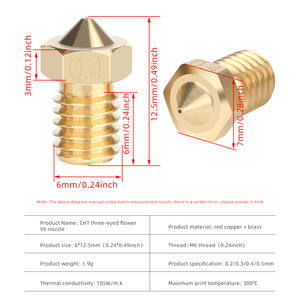 3DSWAY Clone CHT Extrudeuse de cuivre <span class=keywords><strong>E3DV6</strong></span> Laiton Cuivre Tête d'impression à haut débit M6 Fileté 1.75mm Filament Buse pour pièces d'imprimante 3D - Product Image 6