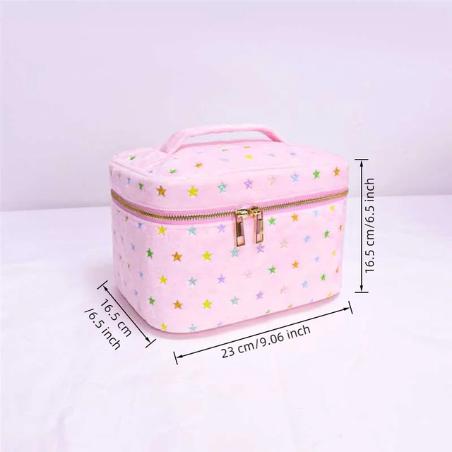 Full Embroidery Soft Terry Eco-Friendly Foldable Water Resistant Portable Handle Cosmetic Organizer Zipper for Bag Vanity