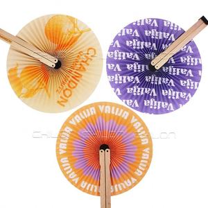 Impression de ventilateur à main rond promotionnel ventilateur à main en bois personnalisé - Product Image 5