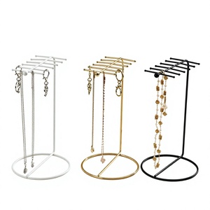 Set Of 3 Metal Jewelry <b>Stand</b> Display Racks with 5 Tiered <b>Shelves</b> for Necklaces Bracelets Rings Freestanding Multi Color Finish - Product Image 1