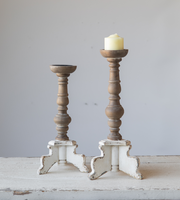 Décor de ferme fait à la main de luxe mariage Antique Shabby Chic bougie porte-bougie en bois en détresse pilier en bois bougeoir ensemble de 2