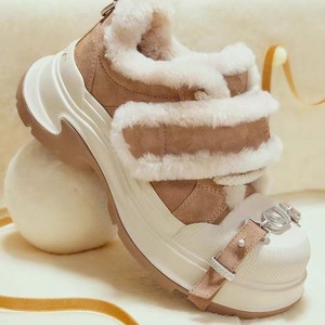 Botas de nieve ABCICEY con suela gruesa y tacón medio, zapatos de invierno con forro de piel cálida, con hebilla, banda elástica, color sólido granate - Product Image 1