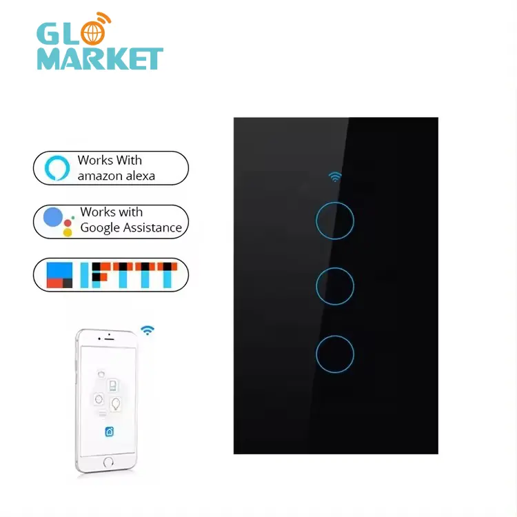 جهاز Tuya Wifi الذكي القياسي من Glomarket في الولايات المتحدة، مفتاح ذكي يعمل باللمس على الحائط بنسبة 1/2/3/4 من منتجات المنزل الذكية التي تعمل مع Alexa
