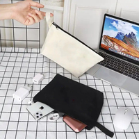 Tas Kosmetik Kanvas Katun Polos Ramah Lingkungan dengan Ritsleting, Grosir, Custom, Daur Ulang