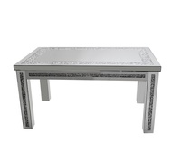Table à manger moderne en argent miroir avec insert en diamant écrasé, 4 pieds, meubles de salle à manger